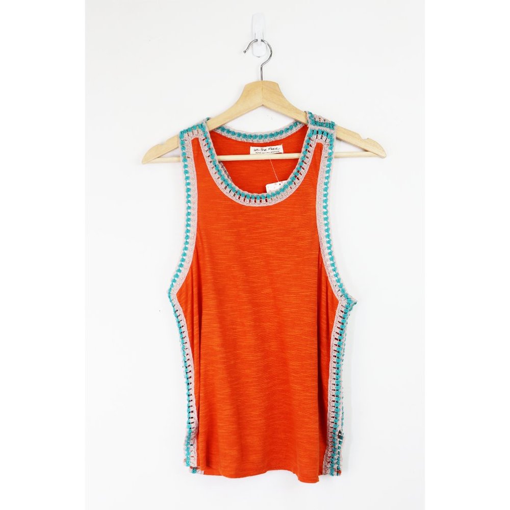 NWT Free People Bora Bora Crochet Racerback Tank Top Bird of Paradise Orange M - Picture 3 of 9